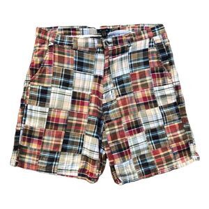 Vintage Club Room madras plaid patchwork flat front Bermuda shorts mens sz 38